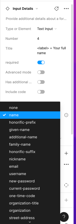 An example of autocomplete options.