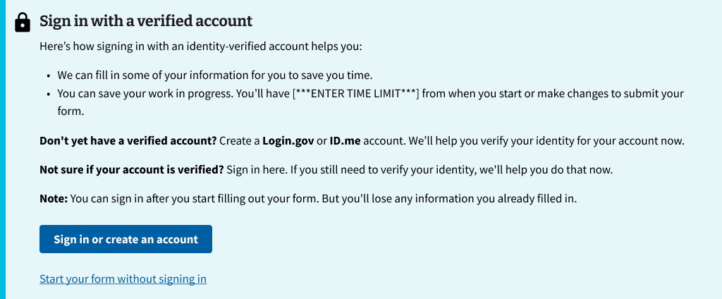 An example of a sign-in alert for forms that support optional sign-in with a verified account.