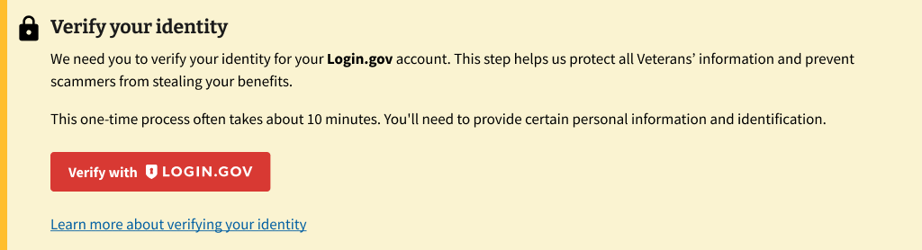 An example of a sign-in alert for unverified Login.gov accounts.