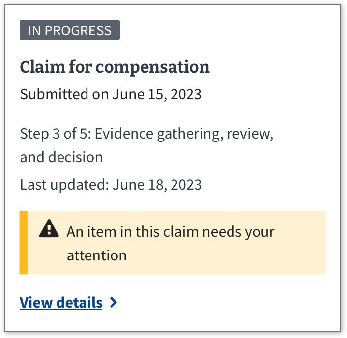 A Claims status card in the Claim Status Tool.