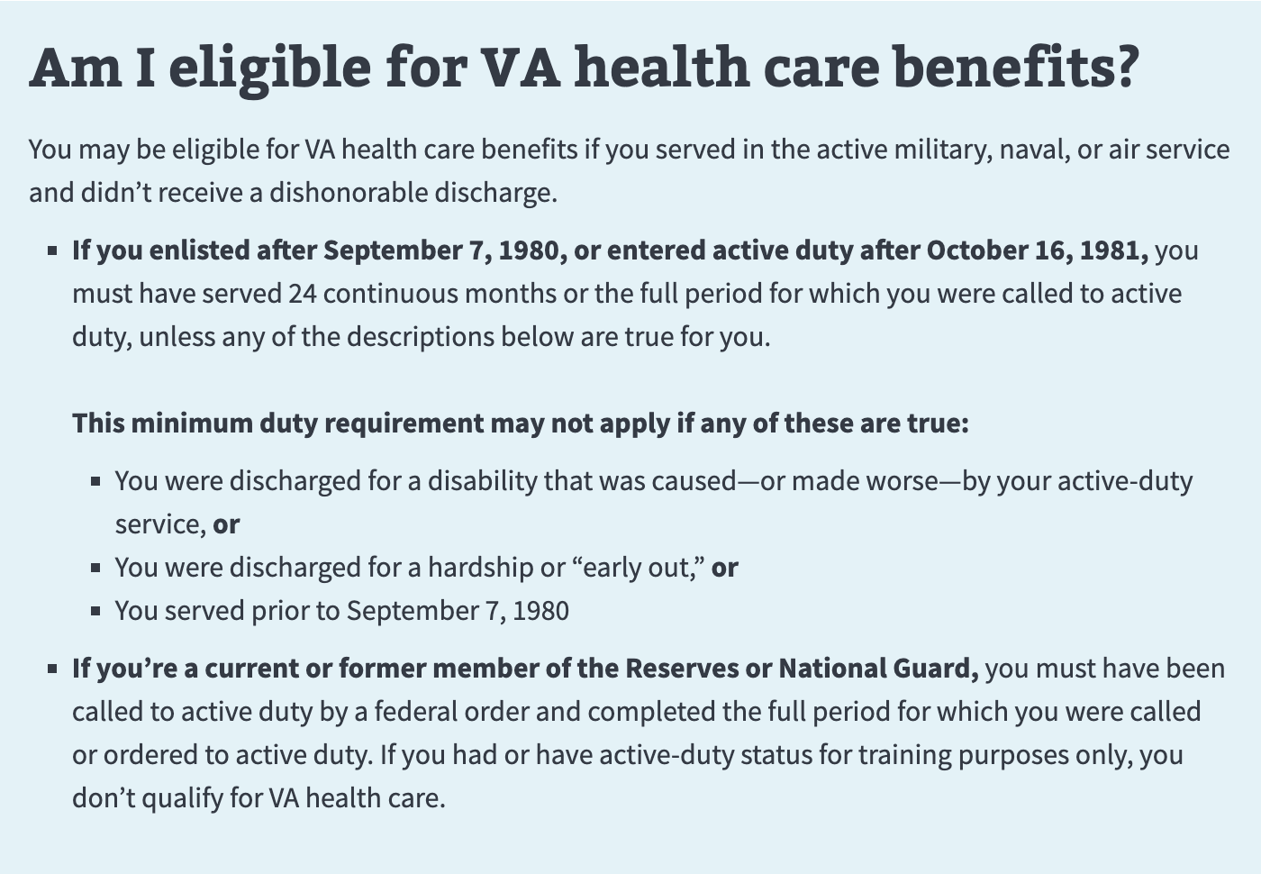 An example of an eligibility summary box block in the Health care eligibility page.