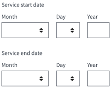 date ranges: service start date and service end date