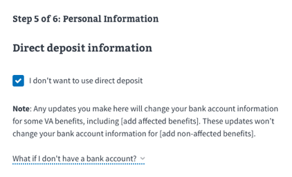 Direct deposit checkbox