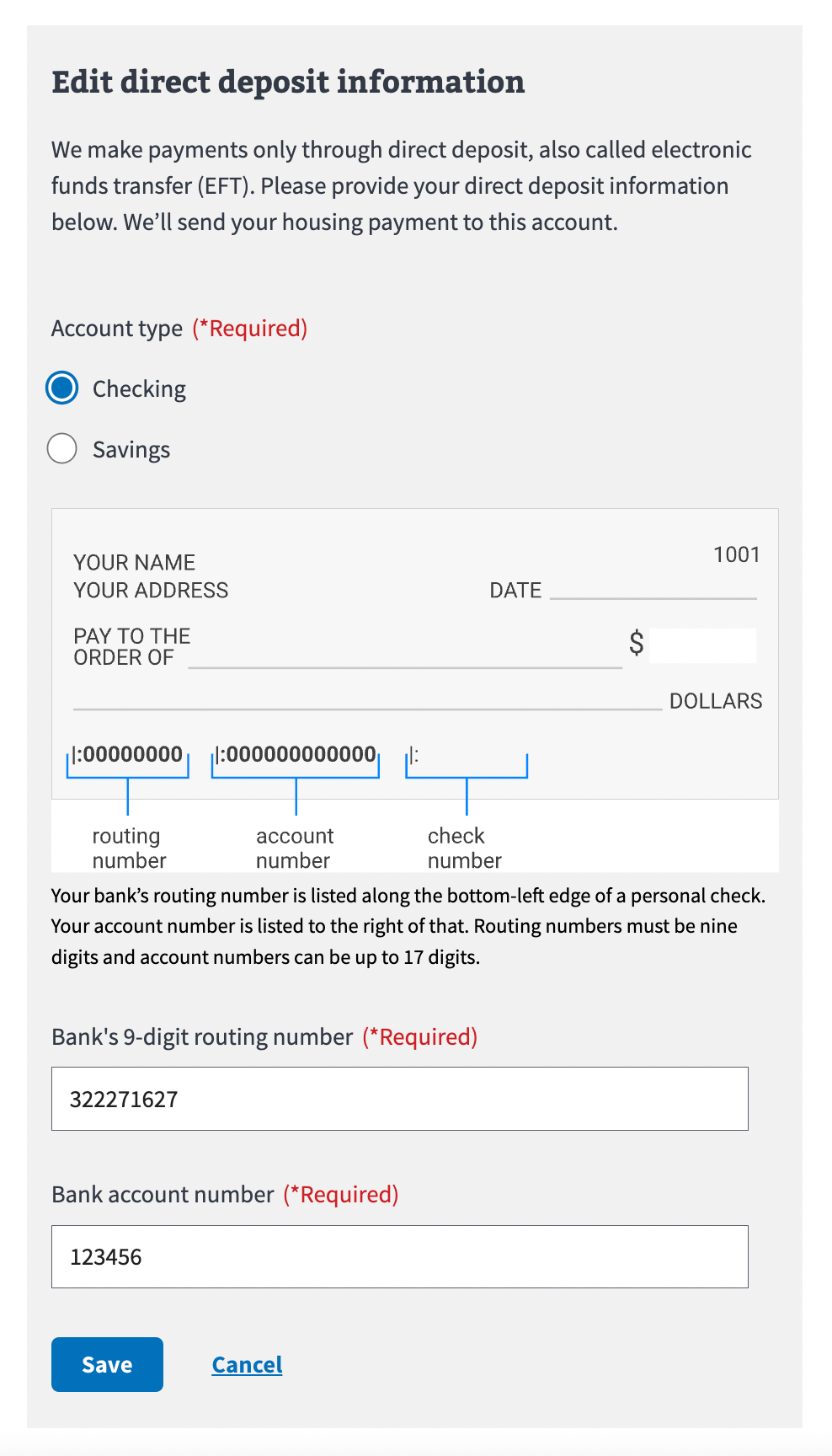 Direct deposit VA.gov Design System