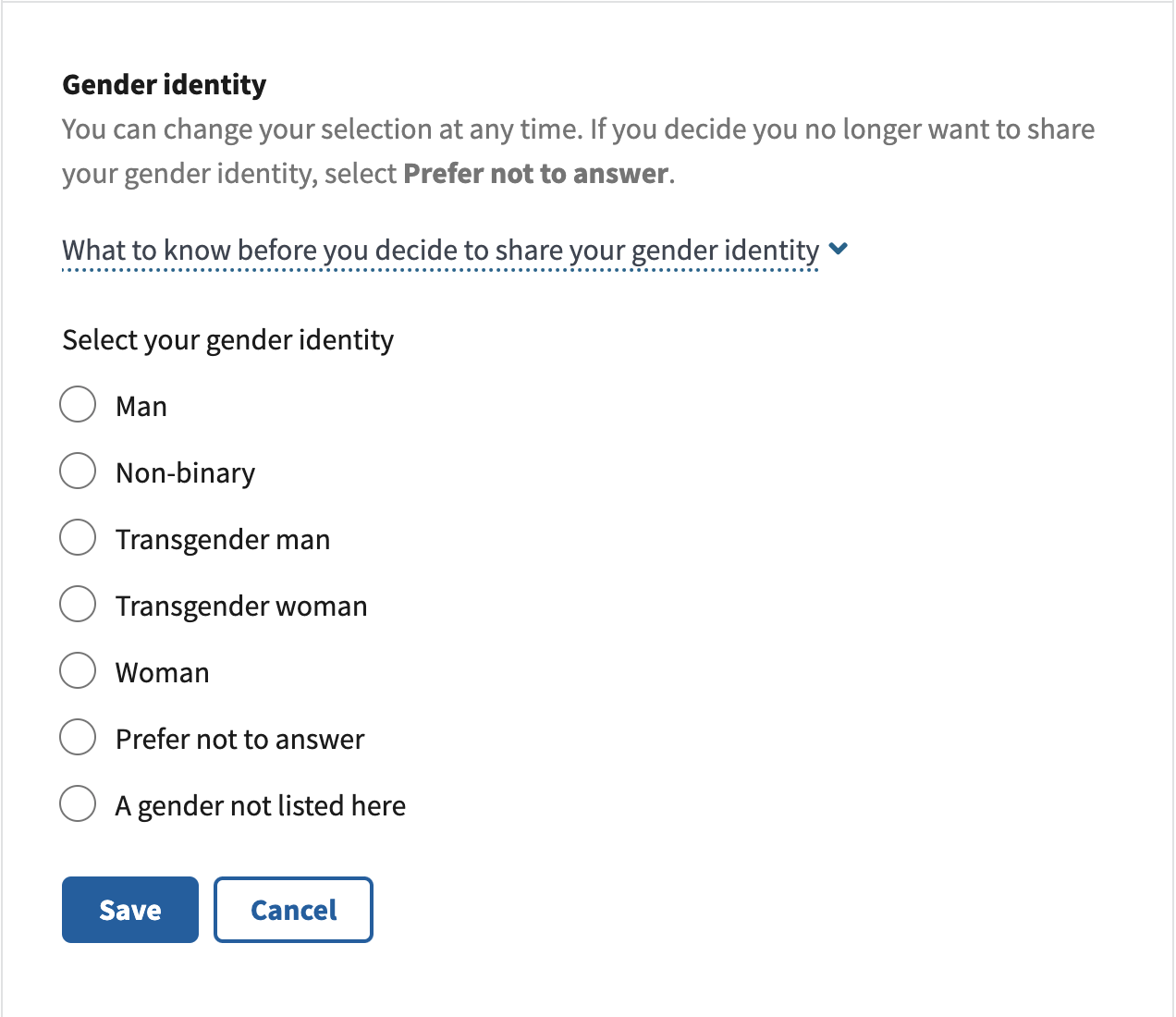Asking for gender in the VA.gov Profile.