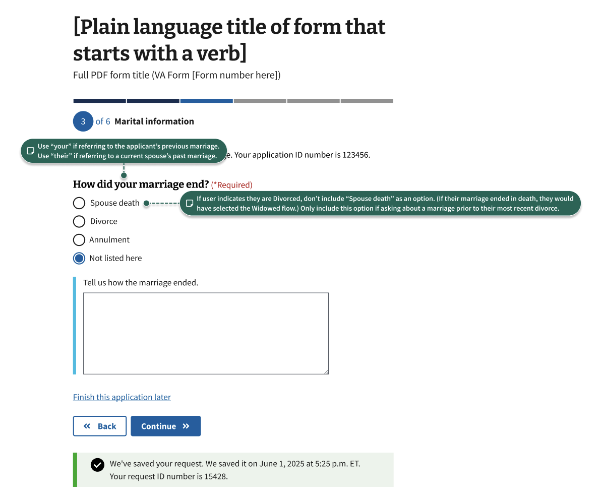 A display of the page asking how the marriage ended.