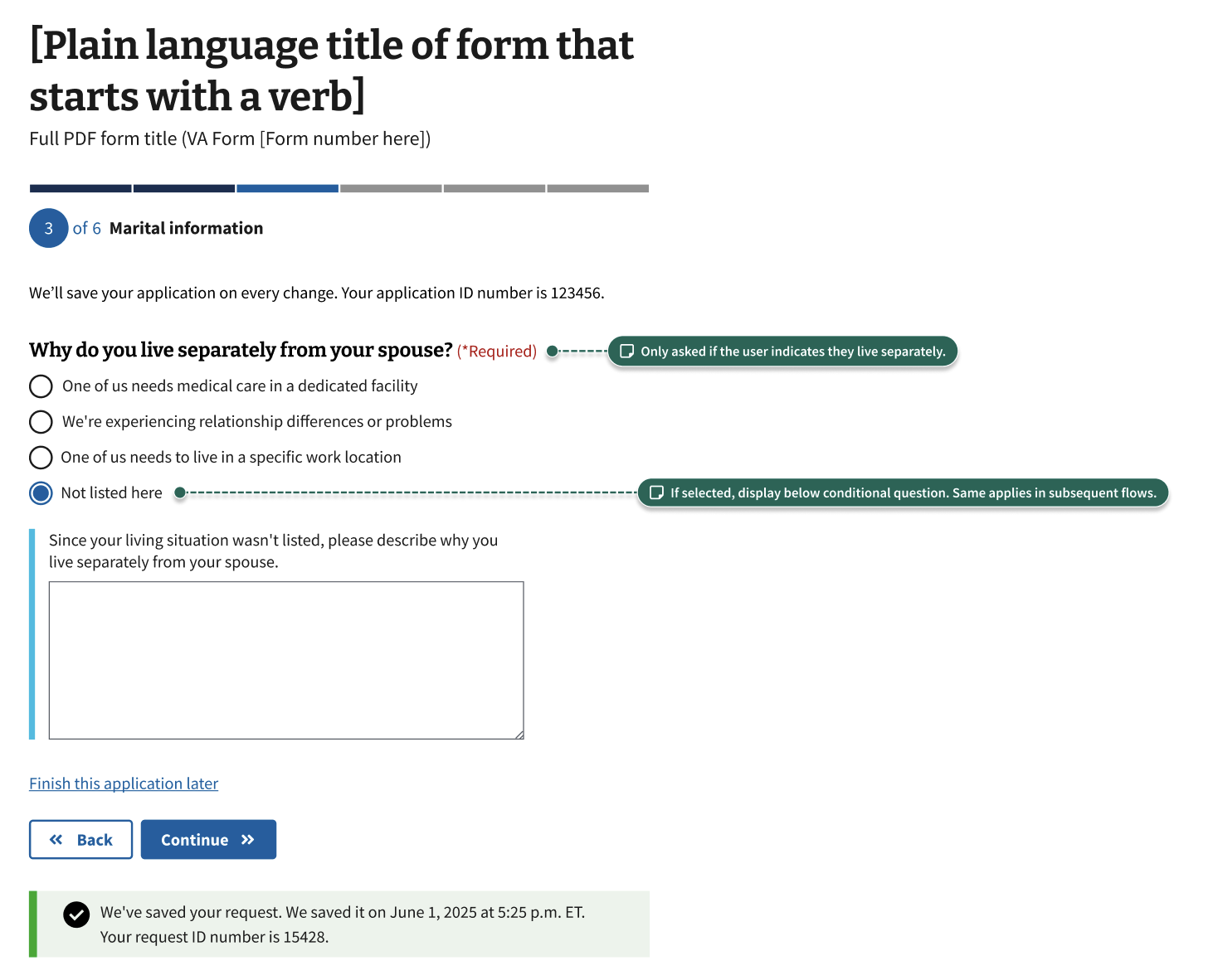 A display of the page asking for additional information about their living arrangements.