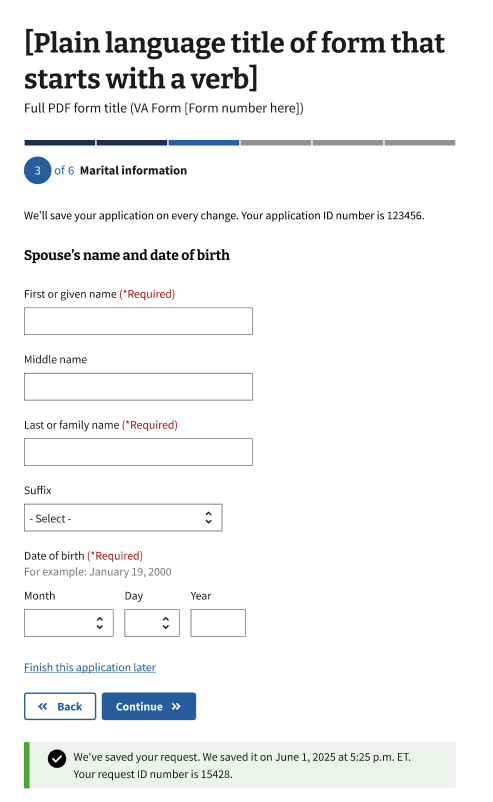A display of the page asking for spouse name and date of birth.