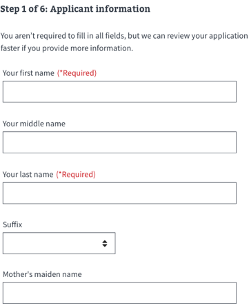 applicant information name template