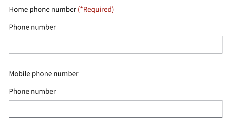 Shows the form fields used to obtain a phone number with no country code.