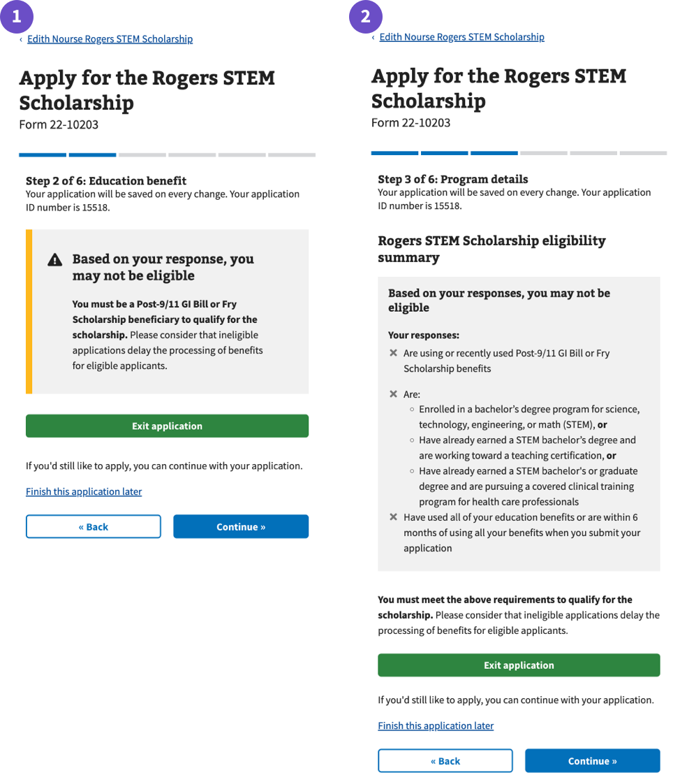 Check eligibility example from the process to apply for Rogers STEM scholarship.