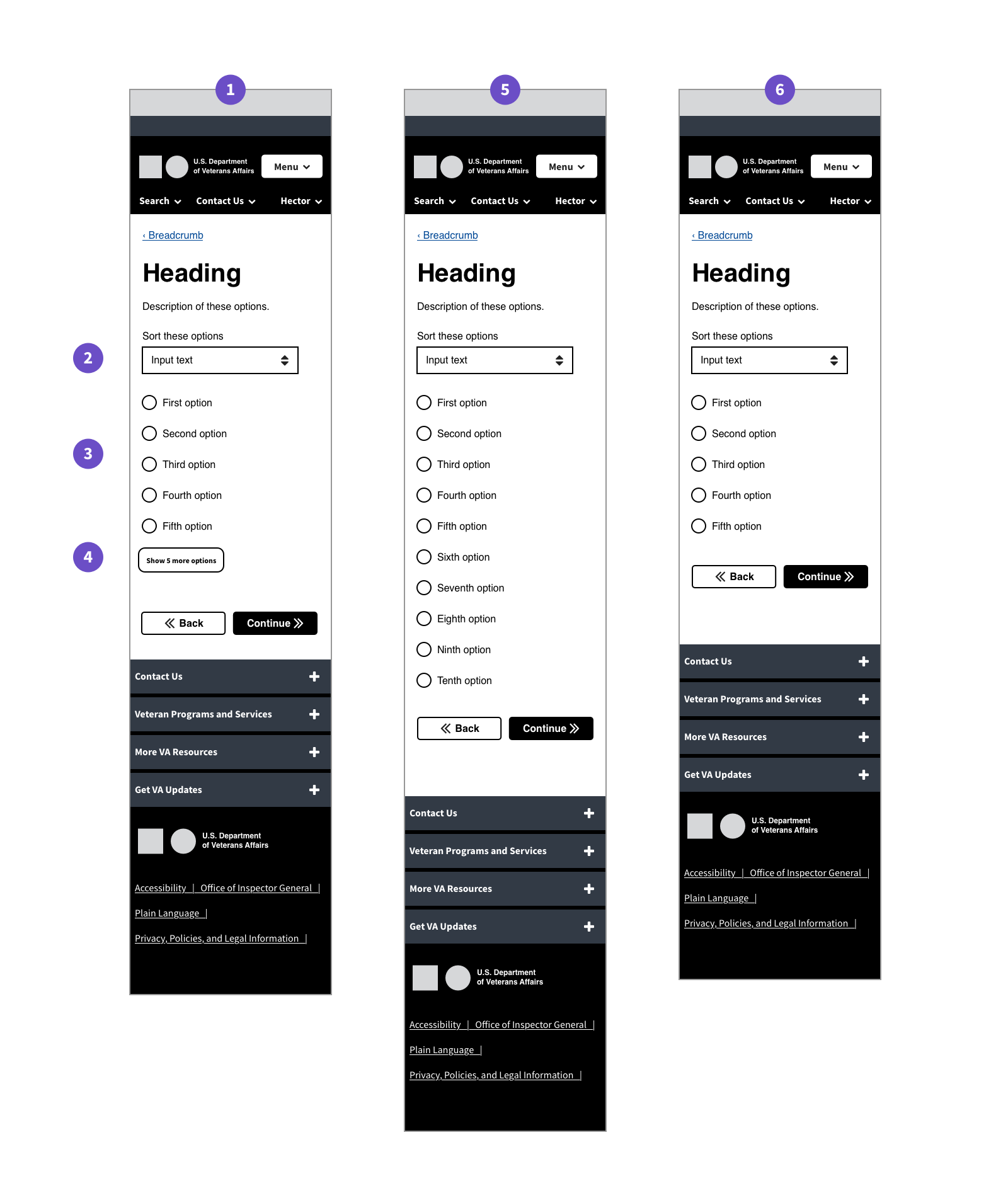 Show more options mock-up screen examples.