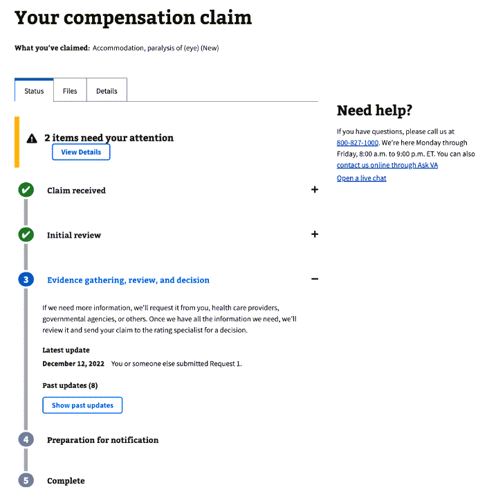 An example of the Claim status tool page.