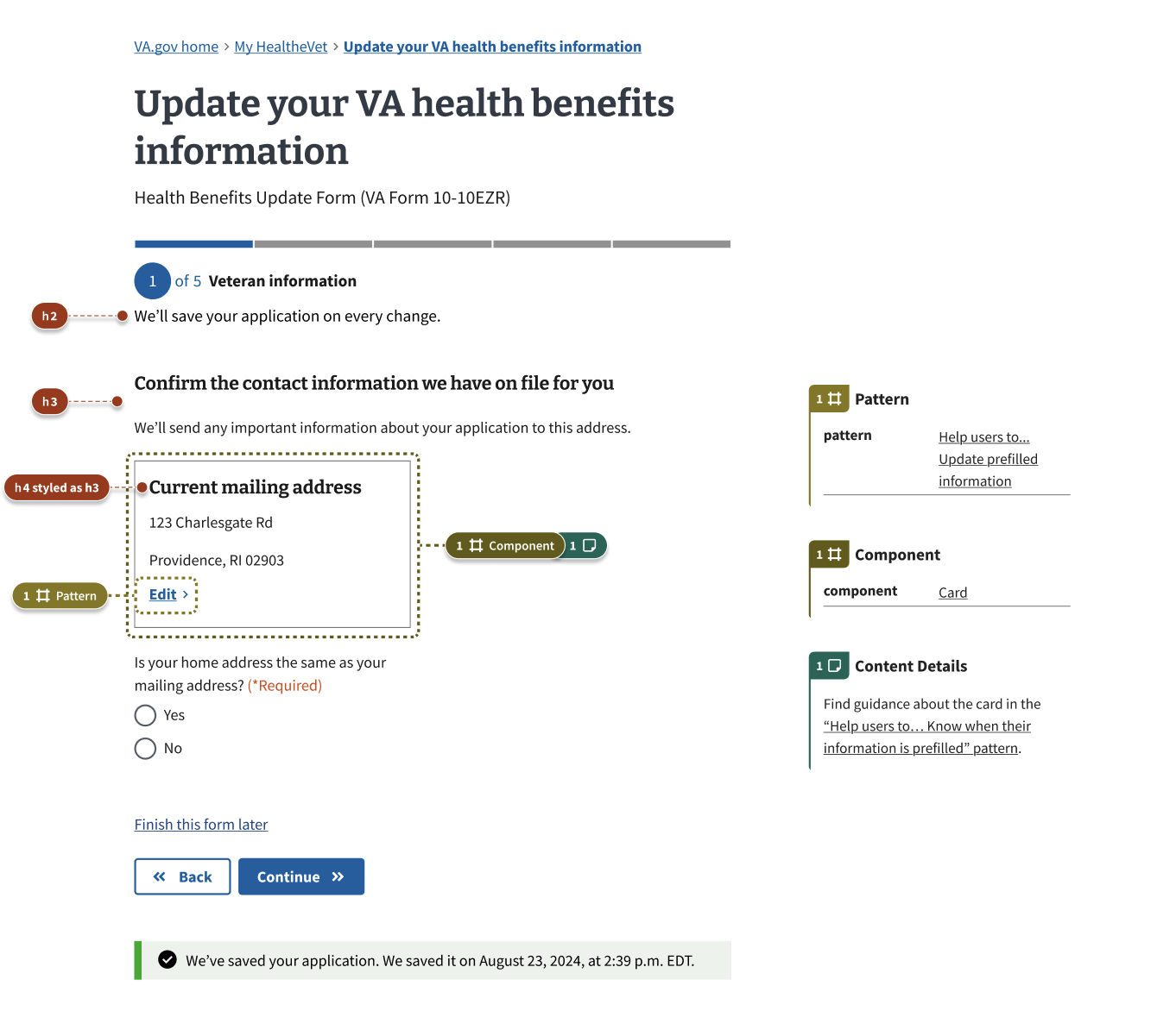 A card that shows the address information along with a link to edit if needed.